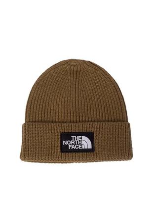 The north face logo box cuffed beanie military olive nf0a3fjx37u шапка оригінал унісекс5 фото