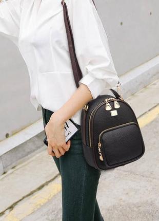 Модний жіночий міні рюкзак сумка чорний (без брелока)7 фото