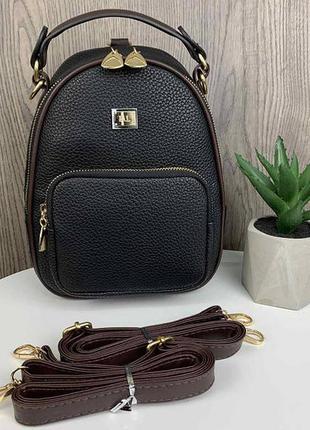 Модний жіночий міні рюкзак сумка чорний (без брелока)4 фото