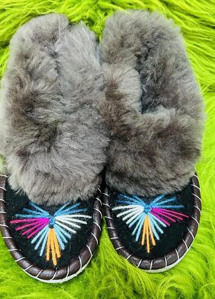 Закопанки, хутряні жіночі капці, капці з овечої вовни 38 розмір