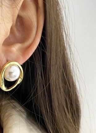 Сережки з перлинами, сережки, золоті сережки, трендові сережки, кульчики