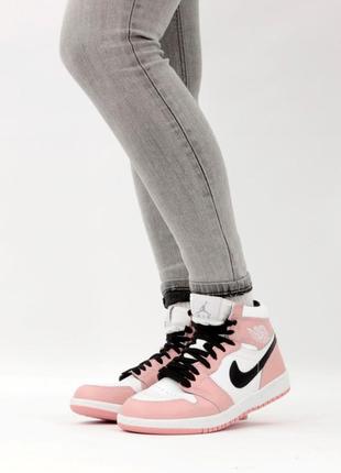 Женские кроссовки nike air jordan 1 mid pink white 36-37-38-39-408 фото