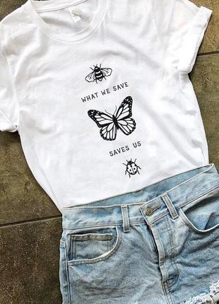 Крутая футболка со смыслом с ручной росписью красками рисунок не принт минимализм бабочка