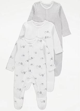 Дитячі чоловічки george white stork sleepsuits 3 pack 6-9 міс нові