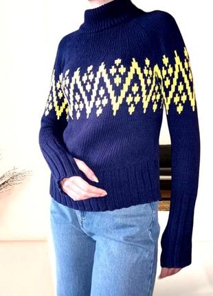 Zara knit свитер с жаккардовым узором/джемпер гольф реглан