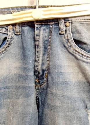 Модные рваные джинсы buddy boy б/у подростковые на мальчика размер 24/150 синие6 фото