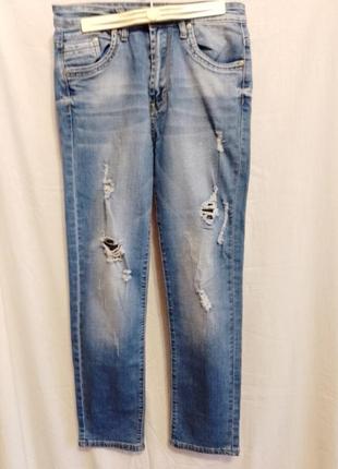 Модные рваные джинсы buddy boy б/у подростковые на мальчика размер 24/150 синие1 фото