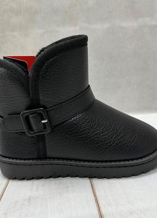 Зимние детские угги ugg apawwa  кожаные черные р32-р37