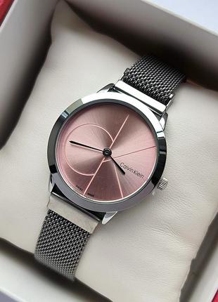 Кварцовий наручний жіночий годинник сріблястого кольору з рожевим циферблатом, магнітна застібка