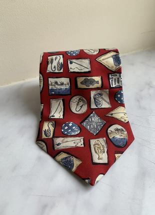 Рибальська краватка червона з рибною тематикою marks&spancer шовк вінтаж