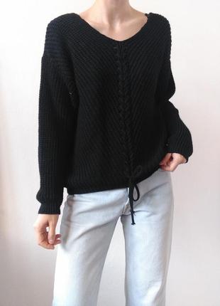Черный свитер вязаный джемпер пуловер реглан лонгслив кофта черная итальялия2 фото