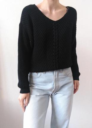 Черный свитер вязаный джемпер пуловер реглан лонгслив кофта черная итальялия4 фото
