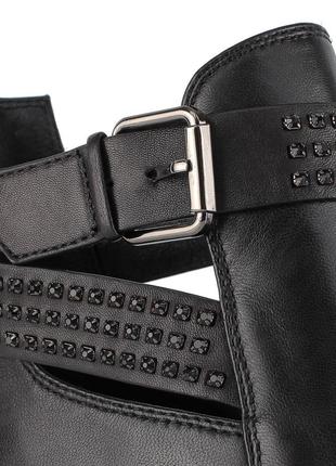 Ботинки женские кожаные черные на низком квадратном каблуке 1235б6 фото