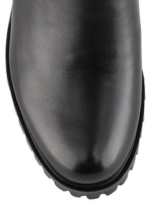 Ботинки женские кожаные черные на низком квадратном каблуке 1235б7 фото