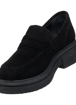 Туфли лоферы женские замшевые черные 1032тz5 фото