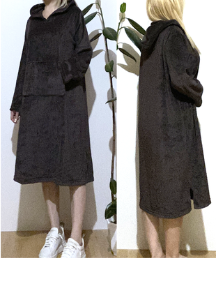 L-xl-2xl теплый зимний домашний халат туника пижама платье капюшон