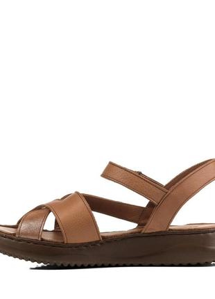 Босоніжки жіночі шкіряні коричневі м'які на платформі і високій підошві 1570лz-в