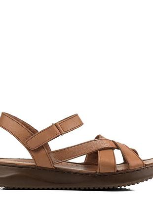 Босоніжки жіночі шкіряні коричневі м'які на платформі і високій підошві 1570лz-в