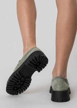 Туфлі-лофери жіночі замшеві зелені 2143т10 фото