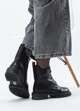 Ботинки geronea черные кожаные на шнуровке удобные зимние 1505ц2 фото
