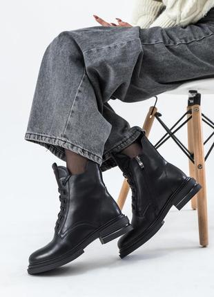 Ботинки geronea черные кожаные на шнуровке удобные зимние 1505ц