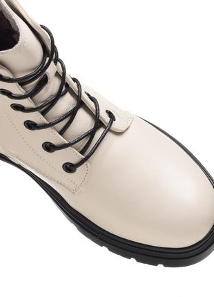 Ботинки молочные зимние женские на платформе и низком каблуке на шнурках на натуральном меху 1643ц-а8 фото