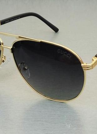Очки в стиле gucci  капли унисекс солнцезащитные поляризированые в золотой металлической оправе3 фото