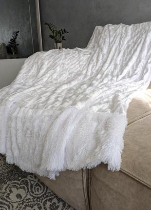 Шикарный плед двухсторонняя норка, травка белый