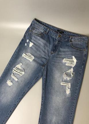 Стильні рвані джинси forever 21, сині, блакитні, з порваностями, рваностями, потерті, форевер 21, вільні, широкі, бойфренд, мом, mom, boyfriend2 фото