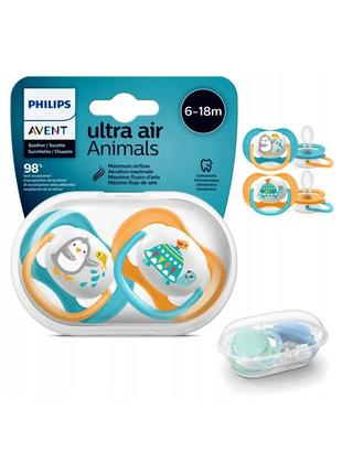 Пустушка philips avent ultra air 6-18 міс 2 шт animal 6-18 міс. 2 для хлопчиків 2 шт. (scf080/07)