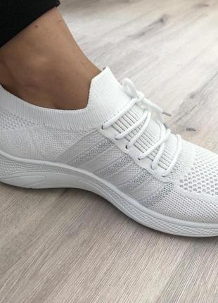 Женские белые кроссовки для бега и ходьбы текстильные спортзал4 фото