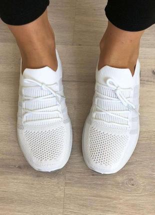 Женские белые кроссовки для бега и ходьбы текстильные спортзал7 фото