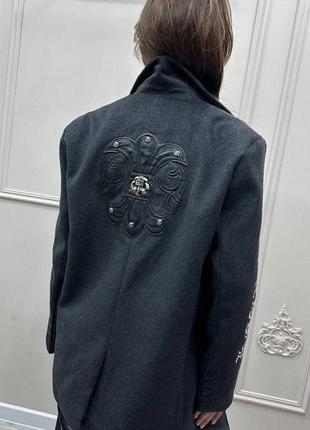 Теплый жакет пальто в стиле chrome hearts черный беж2 фото