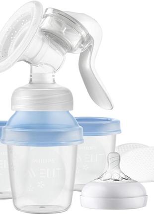 Ручной молокоотсос philips avent с контейнерами для хранения грудного молока 3 шт scf430/131 фото