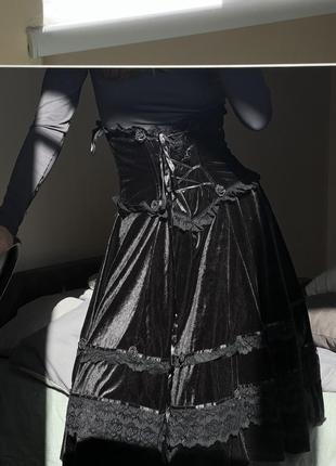 Винтажная велюровая юбка-корсет