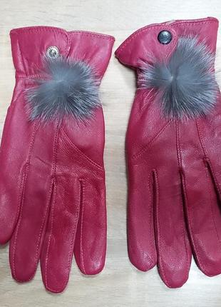 Кожаные перчатки малиновые р.s/m
