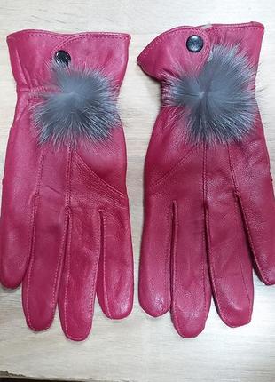 Кожаные перчатки малиновые р.s/m2 фото