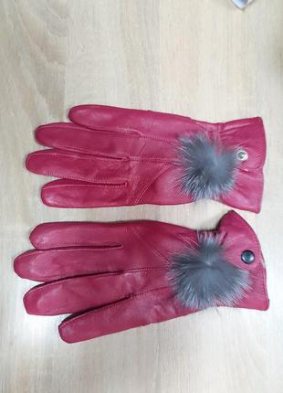 Кожаные перчатки малиновые р.s/m6 фото