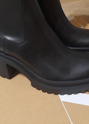 Zara сапоги ботфорты чулки чёрные кожаные на каблуке3 фото