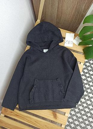 Тёплое вязаное худи, кофта, свитшот серое zara
