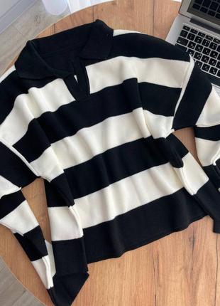 Черный шикарный свитер джемпер в полоска люкс качество