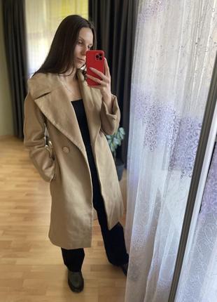 Шерстяне бежеве пальто10 фото