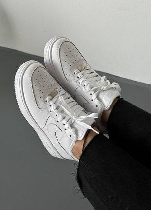 Зимние кожаные кроссовки nike air force low white winter унисекс10 фото