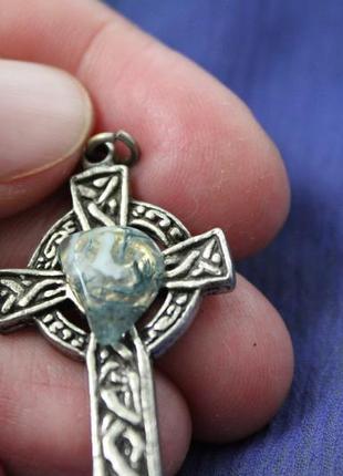 Серебро, моховый агат крупный кельтский крест амулет ручная работа орнамент3 фото