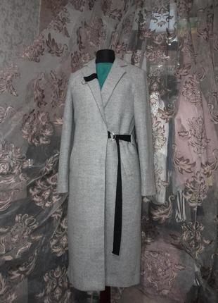 Пальто деми длинное шерстяное с поясом1 фото