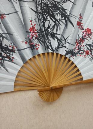 Большой веер для атмосферного интерьера ткань ,бумага ,бамбук ,ручная работа