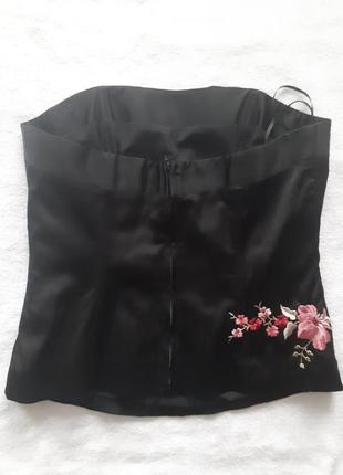 Шикарний ошатний чорний корсет з вишивкою next розмір eur-383 фото