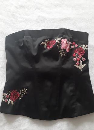 Шикарний ошатний чорний корсет з вишивкою next розмір eur-384 фото