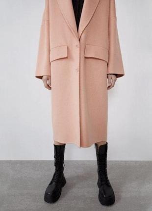 Oversized шерстяне пальто zara (34% шерсть)
