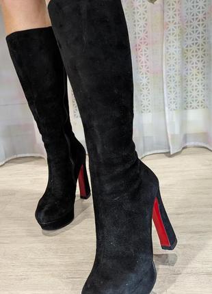 Черные высокие женские сапожки на красной подошве, размер 37, торг